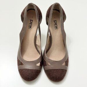 Pink Studio Women's Brown Fabric Leather Closed Toe Pumps Heels, Size 7